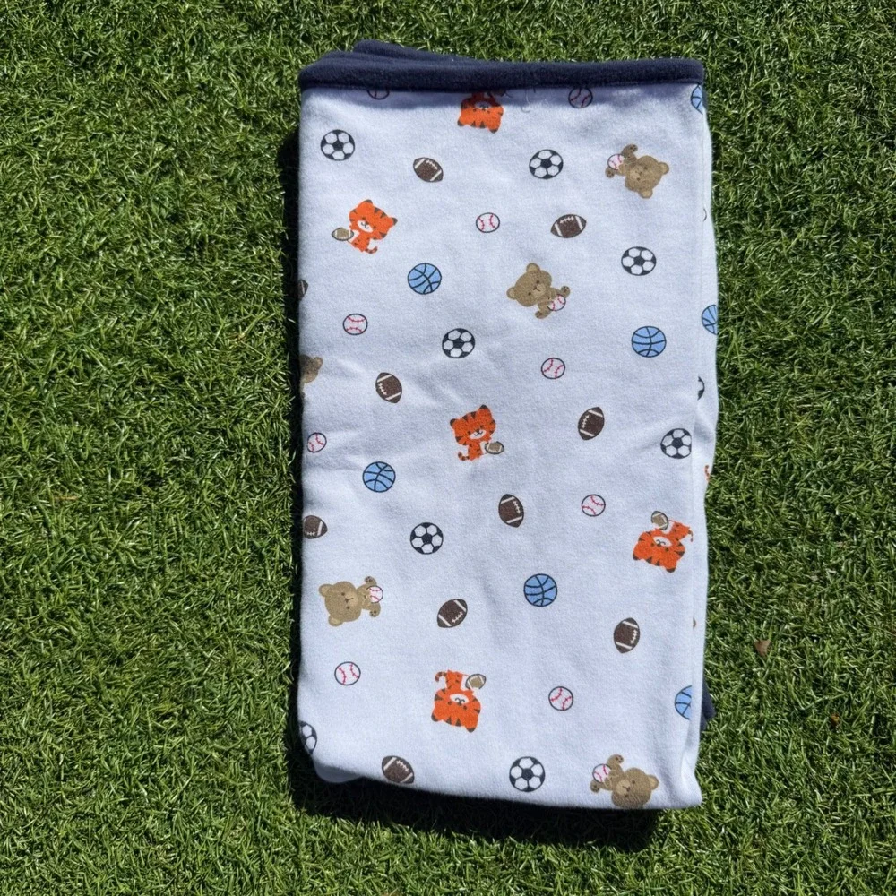 Vtg Child of Mine by Carters Little Champ Sports Baby Blanket Cotton‎ Bear 28x26